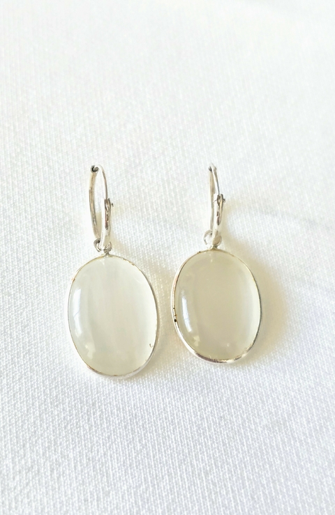 Aros argollas plata cuarzo blanco