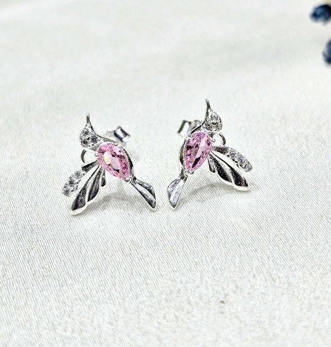 Aros plata colibri rosa