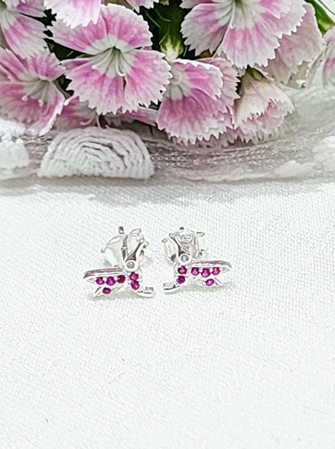 Aros plata mini colibri rubíes