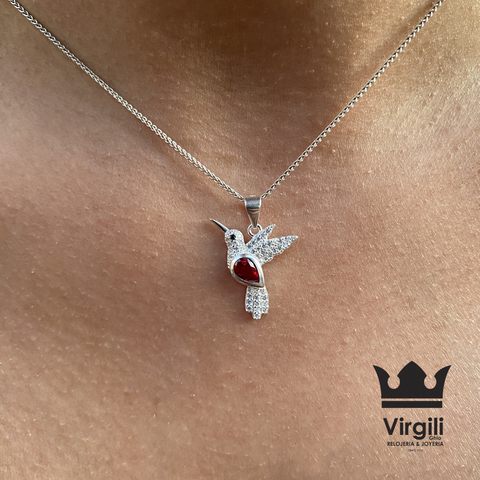 Conjunto colibrí rojo en Plata 925 con cubics