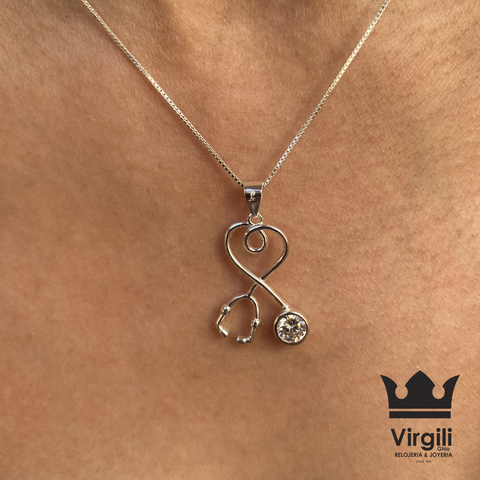 Conjunto estetoscopio en Plata 925 con cubic
