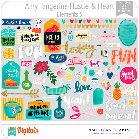 Hoja de Elementos Hustle &amp; Heart Amy Tangerine Pack 5 American Crafts