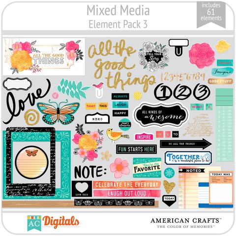 Hoja de Elementos Mixed Media Pack 3 American Crafts