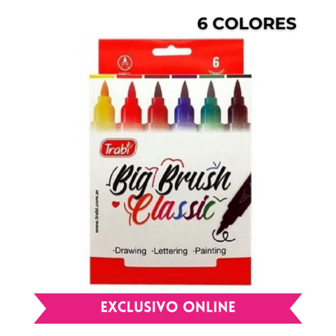 MARCADOR TRABI BIG BRUSH PUNTA PINCEL BLISTER X 6 COLORES