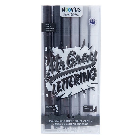 MARCADOR MOOVING DOBLE PUNTA CROMA GRISES BLISTER X 6 COLORES