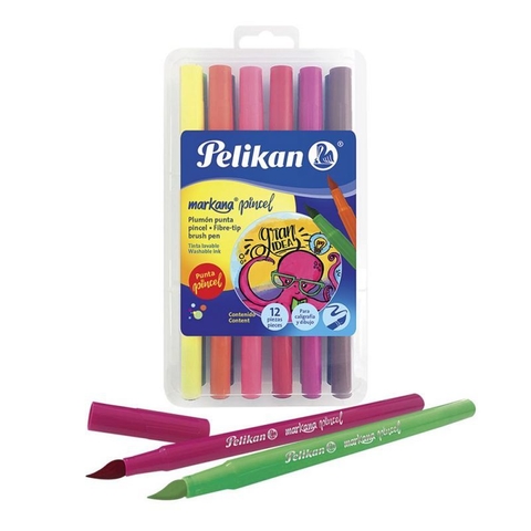 MARCADOR PELIKAN MARKANA PUNTA PINCEL BLISTER X 12 COLORES