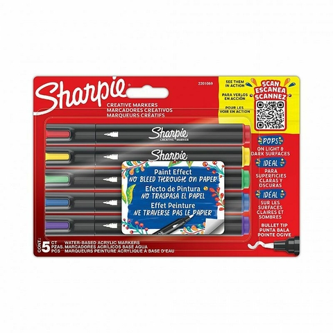 MARCADOR SHARPIE CREATIVE ACRILICO PTA REDONDA BLISTER X 5 COLORES