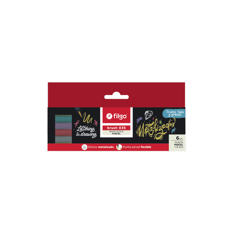 Marcadores Filgo Punta Pincel Metalizado x 6