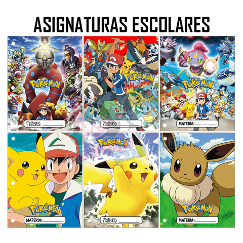 Pack 6u. Separadores Materias - Caratulas Escolares - Pokemon